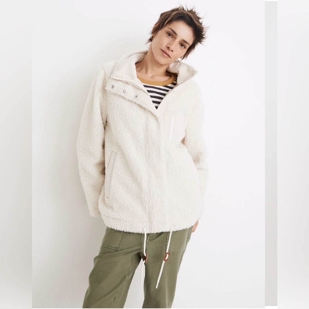 Madewell (Re)Sourced Sherpa Zip Jacket Cream Size Medium